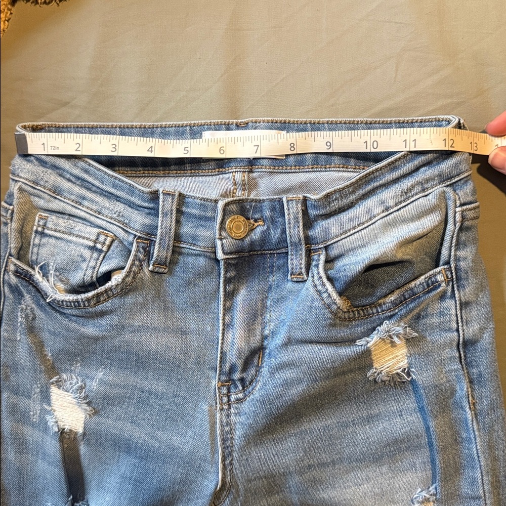 Vervet Denim Distressed Flare Jeans with Raw Hem - Picture 14 of 15